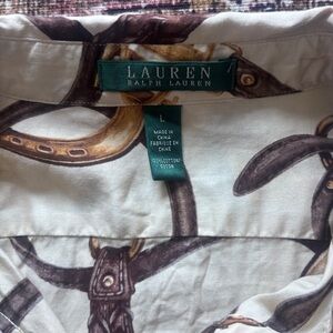 Lauren Ralph Lauren Horsebit Equestrian Print Button Down Shirt Cotton Size L